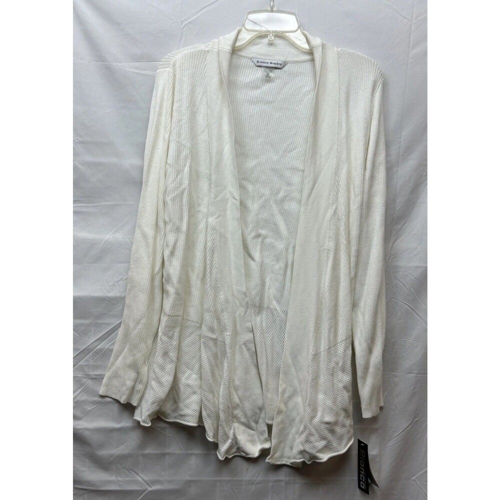 NWT Bianca Nygard White Open Front Cardigan Ribbed Pointelle Mesh Knit M 10